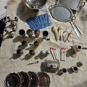 Vintage Silver Miniature Set with Blue Accents